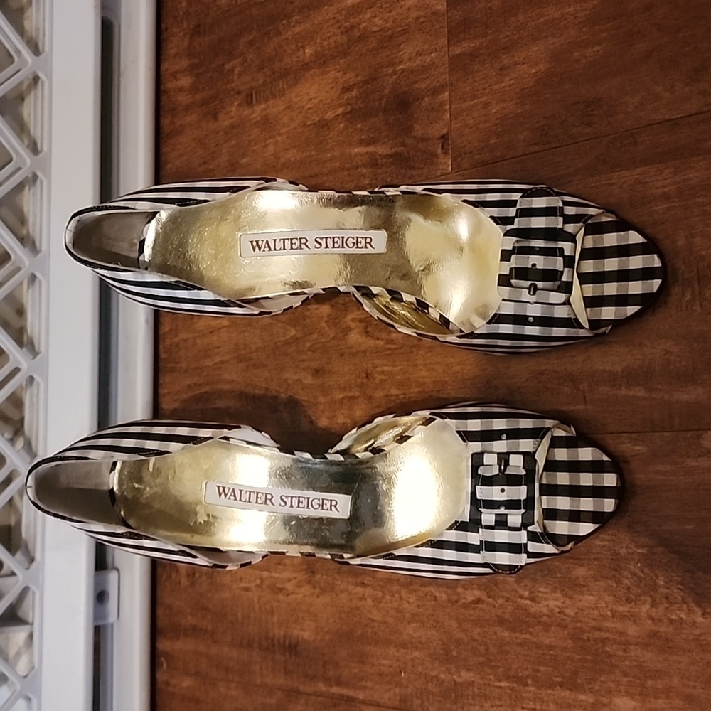 Walter Steiger black/ white peep toe pumps 7.5 - Picture 3 of 14